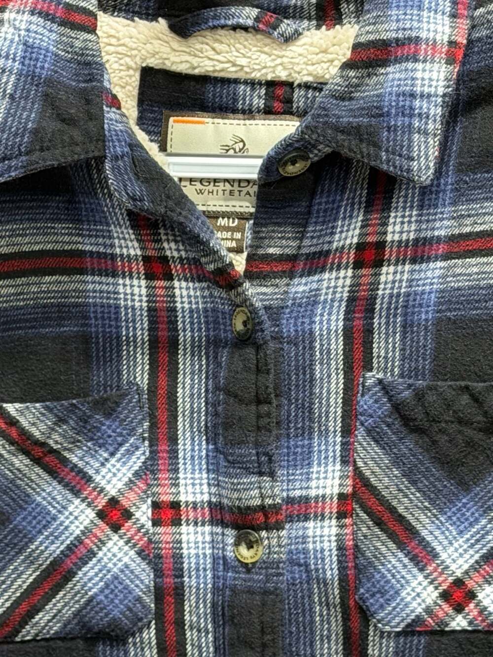 Legendary Whitetails Sherpa Lined Flannel Shirt Size M Blue Plaid - Picture 5 of 12